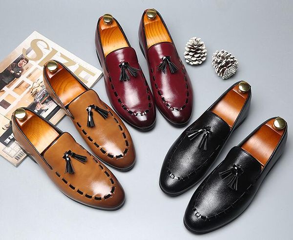 man tassel designer leather shoes gentleman fashion handmade leather shoes men formal wedding party shoes loafers, Black